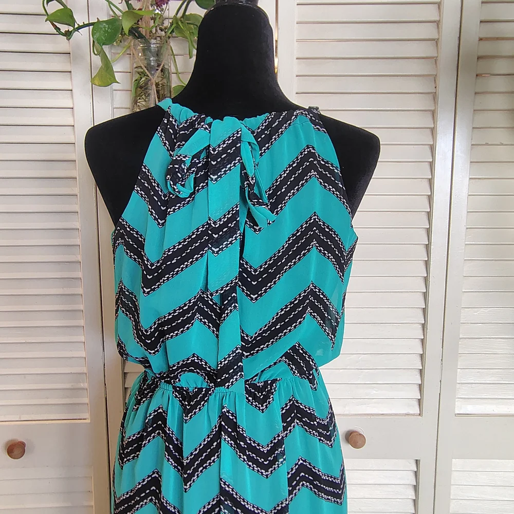 TeenPlo Aqua Teal & Black Chevron Sleeveless Maxi Dress Size S – Like New - Picture 10 of 11